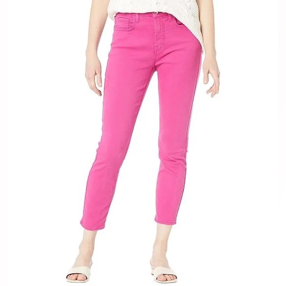 7 For All Mankind Jen7 Cropped Skinny Jeans in Hot Pink - Picture 1 of 7